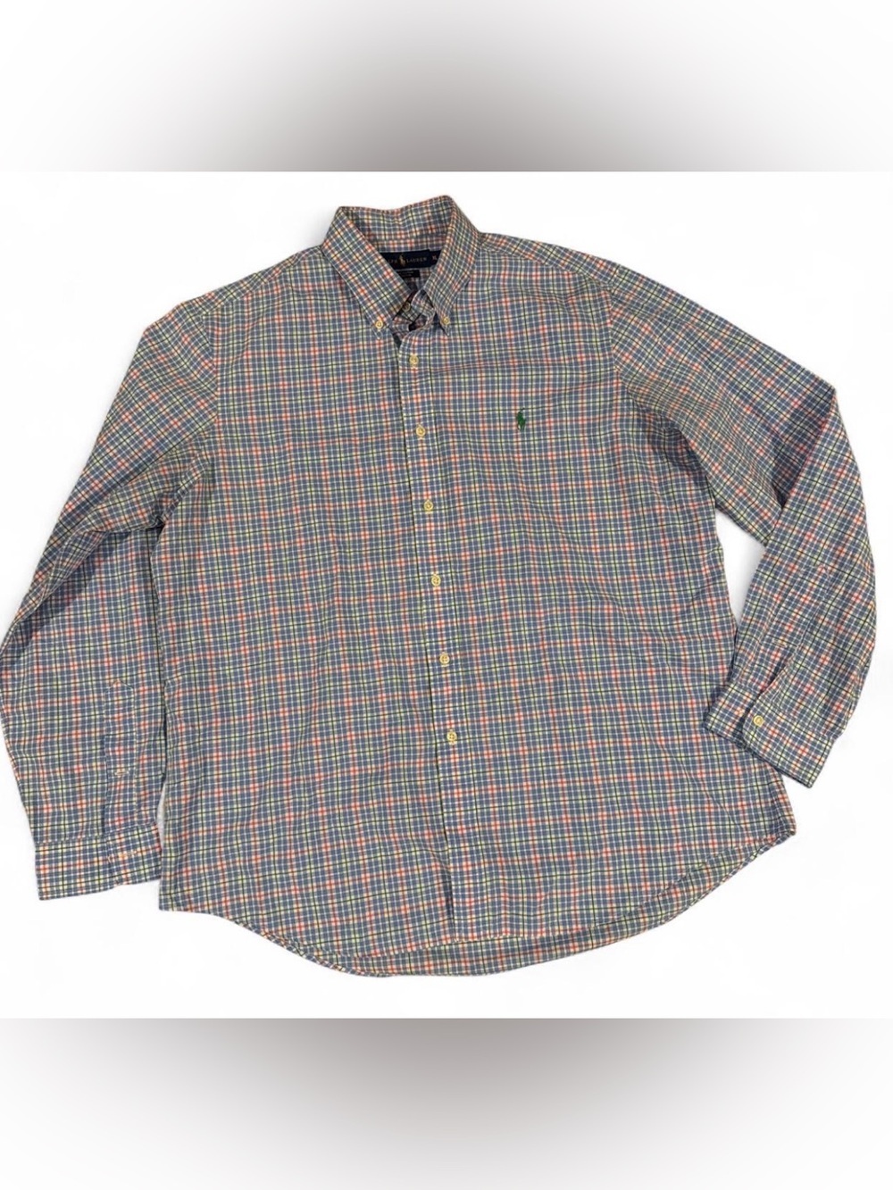 Ralph Lauren Shirt Mens XL Blue Green Plaid Stretch Button Down Long Sleeve Pony